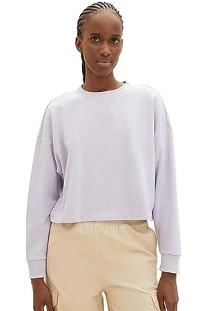 TOM TAILOR Damen Cropped Basic Sweatshirt, soft lavender melange, L