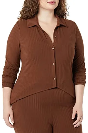 Amazon Damen Weitgerippter, langärmeliger Cardigan mit Knopf-Kragen (Früher Daily Ritual), , XS
