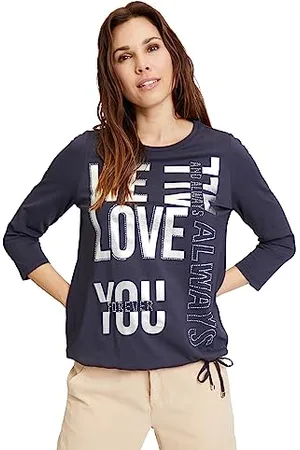 Cartoon Damen Printshirt mit Tunnelzug Dunkelblau/Grau,36