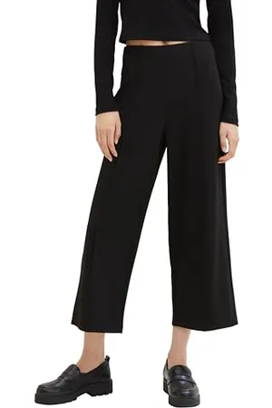 TOM TAILOR Damen High Waist Culotte Hose mit Ziernaht , deep black, S