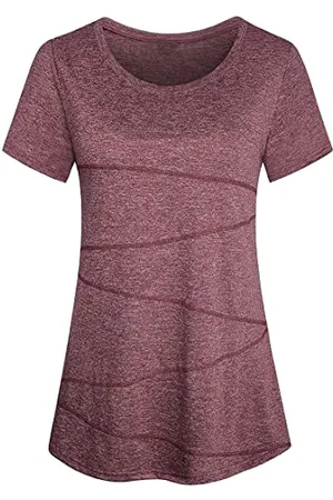 Sykooria Damen Sportshirt Kurzärmliges Sport T-Shirt mit Rundhalsausschnitt Leicht Atmungsaktiv Trainingsshirt Fitness Shirt Gym Yoga Tops, Weinrot XXL