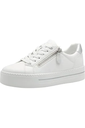 Jana Damen Plateau Sneaker mit Reißverschluss Vegan, Silber (White/Silver), 37 EU
