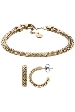 Skagen Damen Merete Gold-Ton Edelstahl Armband und Ohrringe, Set