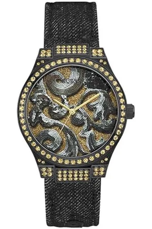 Guess Unisex Erwachsene Datum klassisch Quarz Uhr mit Leder Armband W0844L1