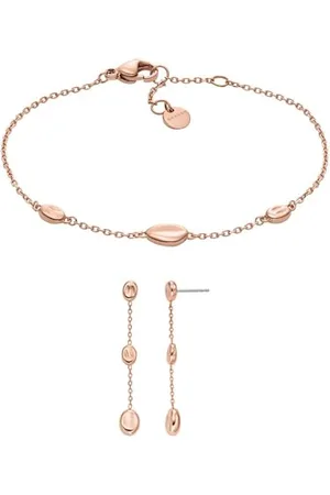 Skagen Damen Anja Pebbles Roségold-Ton Edelstahl Armband und Ohrringe, Set
