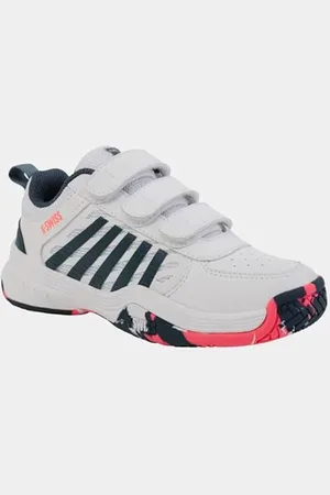 K-Swiss Court Express 2 Strap Tennis Shoe, White/Stargazer/NEON Blaze, 31 EU