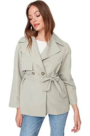 Trendyol Damen Damen Jung Regular Basic Plain Webstoff Trenchcoat Coat, , 34 EU
