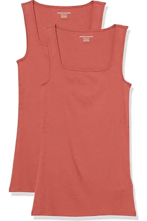 Amazon Damen Tanktop mit schmaler Passform und quadratischem Ausschnitt, 2er-Pack, , XS