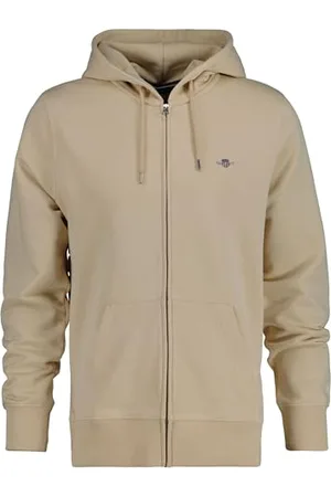 GANT Herren Sweatjacke - REGULAR SHIELD FULL ZIP HOODIE, Kapuze, Baumwoll-Mix Beige M