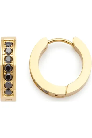 Leonardo Creole Inka, 1 Paar Klapp-Kreole aus goldfarbenem Edelstahl, schwarze Zirkonia Steinchen, Schmuck Damen Geschenk, 024310