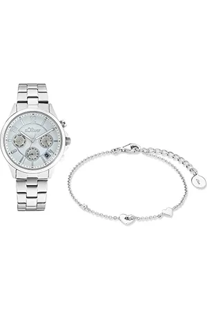 QS by s.Oliver Armband 925 Sterling Silber Damen Armschmuck + Multifunktion Analog, mit Edelstahl Armband