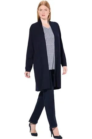 Ulla Popken Damen Strickjacke, Lange, Offene Form, Weicher Feinstrick, , 42-44 EU