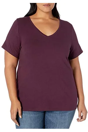 Amazon Damen T-Shirt mit V-Ausschnitt und kurzen Ärmeln in Übergröße, , 4XL Große Größen