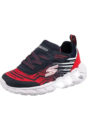 Skechers Magna-Lights MAVER Sneaker, Navy Synthetic/Mesh/Red & White Trim, 21 EU