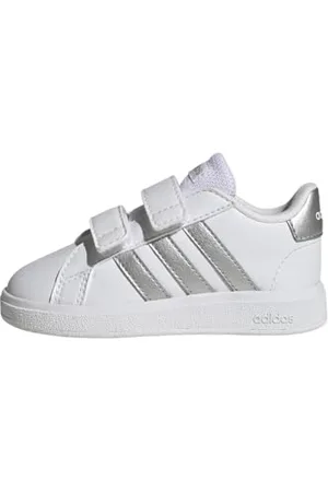 adidas Jungen Unisex Kinder Grand Court Lifestyle Hook and Loop Shoes Tennisschuhe, White/Matte Silver/Matte Silver, 21 EU
