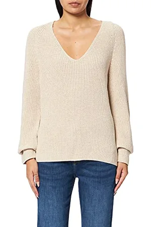Marc O’ Polo Marc OߴPolo Damen Strickpullover aus Bio-Baumwolle mit V-Ausschnitt, Cremefarben (Sandy Melange), XS