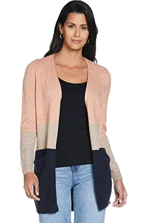 ONLY Damen Onlqueen L/S Long Cardigan KNT Noos Strickjacke, Misty Rosestripes:w. Beige Mel/Night Sky,M