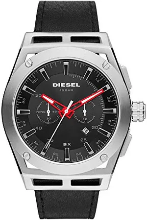 Diesel Herrenuhr Timeframe, Chronographenwerk, 48mm Silbernes Edelstahlgehäuse mit Lederarmband, DZ4543