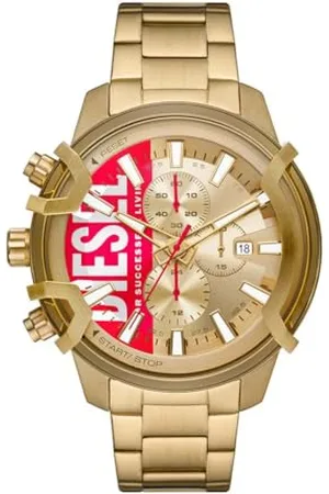 Diesel Herrenuhr Griffed, Chronographenwerk, 48mm goldenes Edelstahlgehäuse mit Edelstahlarmband, DZ4595