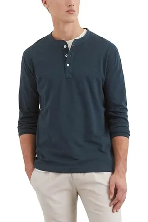Marc O’ Polo Marc OߴPolo Herren Langarmshirt aus Bio-Baumwolle mit kurzer Knopfleiste, Blau (Dark Navy), L