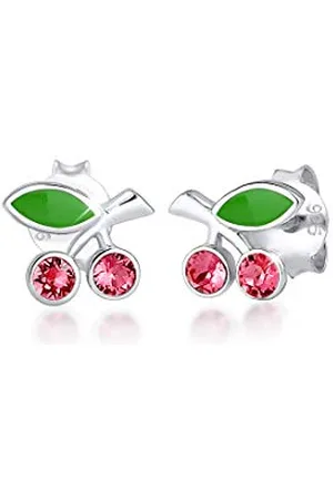 Elli Ohrringe Kinder Ohrstecker Kirschen mit Emaille und Kristallen in 925 Sterling