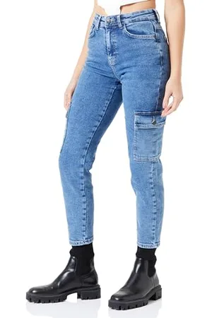 Noisy May Damen Cargo Jeans High Waist Hose Regular Fit Denim Pants NMMONI, Farben: , Größe:25W / 32L, Beinlänge:L32
