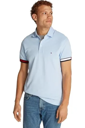 Tommy Hilfiger Herren Poloshirt Kurzarm Flag Cuff Slim Fit, Blau (Sweet Blue), XXL