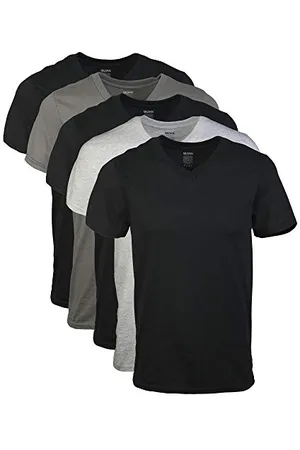 Gildan Herren T-Shirts mit V-Ausschnitt, Multipack, Stil G1103 Unterhemd, Schwarz/Sport Grey/Charcoal (5er-Pack), Mittel
