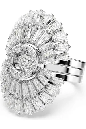 Swarovski Idyllia Ring Set, Drei Weiße und Rhodinierte Damenringe in Muschelform und mit Brillanten Kristallen