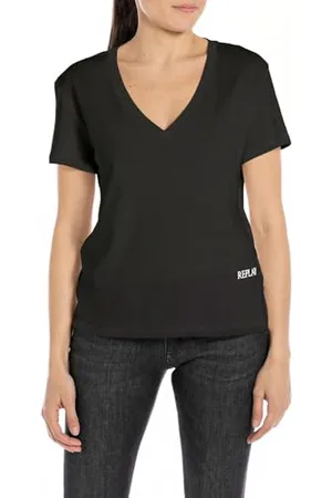 Replay Damen T-Shirt Kurzarm aus Baumwolle, (Schwarz), M