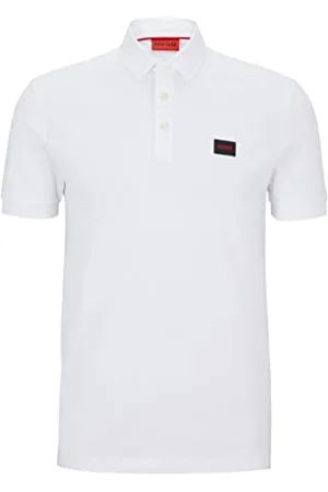 HUGO BOSS Herren Dereso232 Slim-Fit Poloshirt aus Baumwoll-Piqué mit rotem Logo-Label Weiß XXL