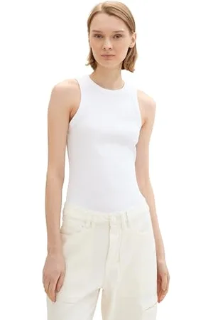 TOM TAILOR Damen Basic Tanktop mit Ripp, White, L