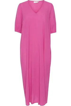 Kaffe Damen Maxikleid V-Ausschnitt Relaxed Fit Half Length Sleeves Pockets Kleid, Rosa/Violett, 40