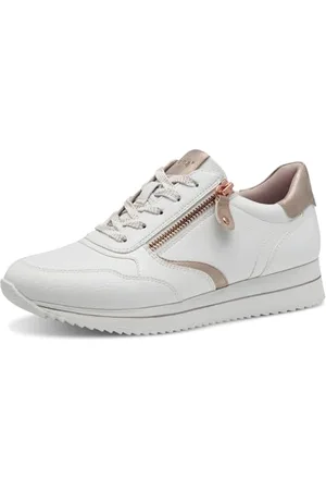 Jana Damen Sneaker flach mit Reißverschluss Vegan, Weiß (White/Rosegold), 41 EU