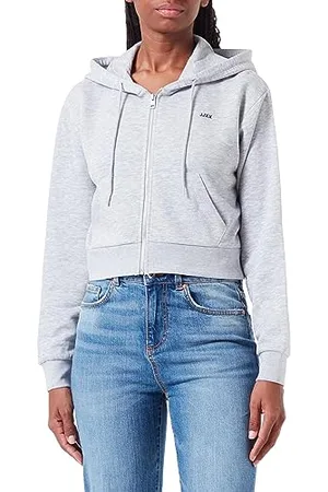 JJXX Damen JXABBIE REG LS Every Zip Hood SWT NOOS Kapuzenpullover, Light Grey Melange/Print:Black Logo, M