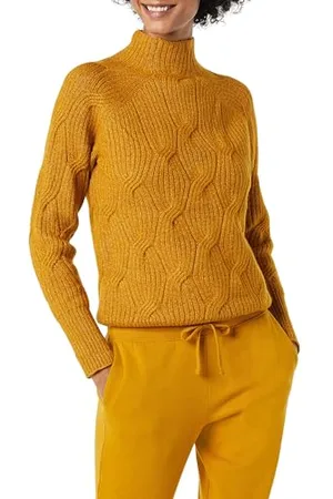 Amazon Damen Soft-Touch-Pullover mit Trichterkragen und Zopfmuster, , M