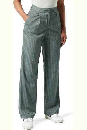 Koton Women High Rise Pleated Wide Leg Palazzo Trousers