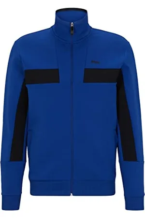 HUGO BOSS Herren Skaz 1 Sweatjacke aus Baumwoll-Mix mit Reißverschluss und Tape-Details Blau S
