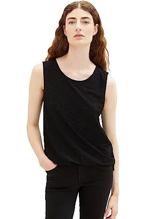 TOM TAILOR Damen 1036793 Top mit Muster, 14482-Deep Black, XS