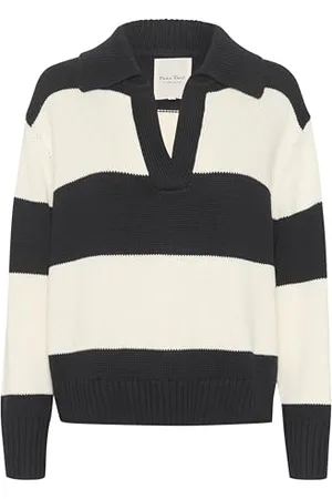 Part Two Damen, V-Ausschnitt, Johnny Collar, lässig, Rib Knit Pullover, , XL