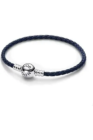 PANDORA Moments Blaues Geflochtenes Lederarmband mit Kugelverschluss, Kompatibel Moments, Größe: 19 cm, 592790C01-S2