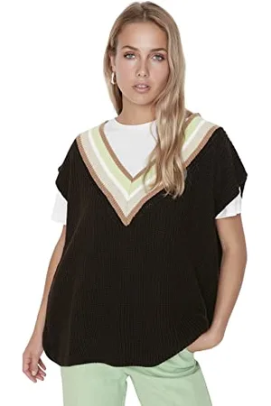 Trendyol Damen V -Neck Knitwear Sweater, Braun, S EU