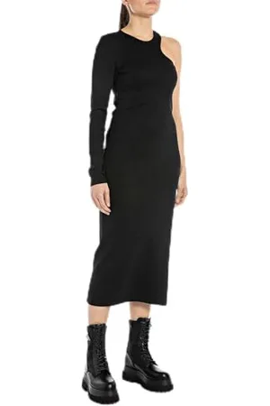 Replay Damen Kleid Langarm Asymmetrisch, (Schwarz), L