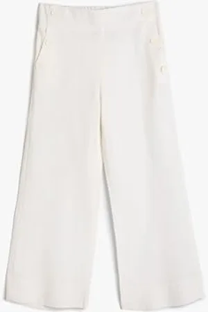 Koton Girls Linen Trousers Wide Leg Elastic Waistband Pockets
