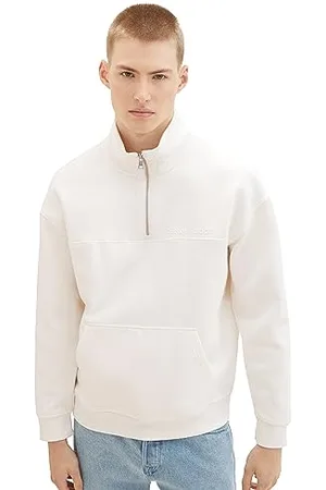 TOM TAILOR Herren Relaxed Fit Troyer Sweatshirt, Wool White, M