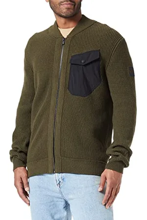 HUGO BOSS Herren Kotron Regular-Fit Jacke aus Material-Mix mit Reißverschluss Dunkelgrün M