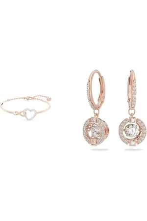 Swarovski Infinity Armreif, Unendlichzeichen und Herz, , Metallmix & Sparkling Dance Ohrringe, Rund, , Roségold-Legierungsschicht