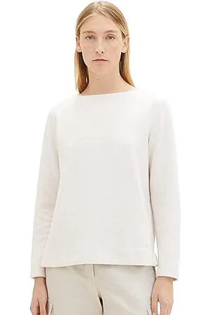 TOM TAILOR Damen 1039278 Sweatshirt mit Rippstruktur, 27789-smooth Light Sand Melange, M