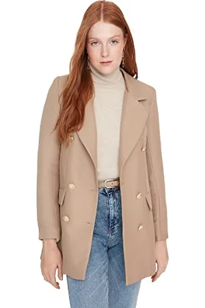 Trendyol Damen Kvinders almindelige dobbeltradet almindelig vævet stof jakker og veste Coat, Hellbraun, 36 EU