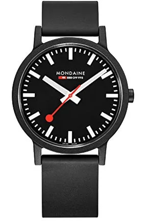 Mondaine Essence MS1.41120.RB - Herrenuhr 41mm - Bahnhofsuhr in schwarzem Armband aus recycelten Rohstoffen - 30m Wasserdicht nachhaltig v